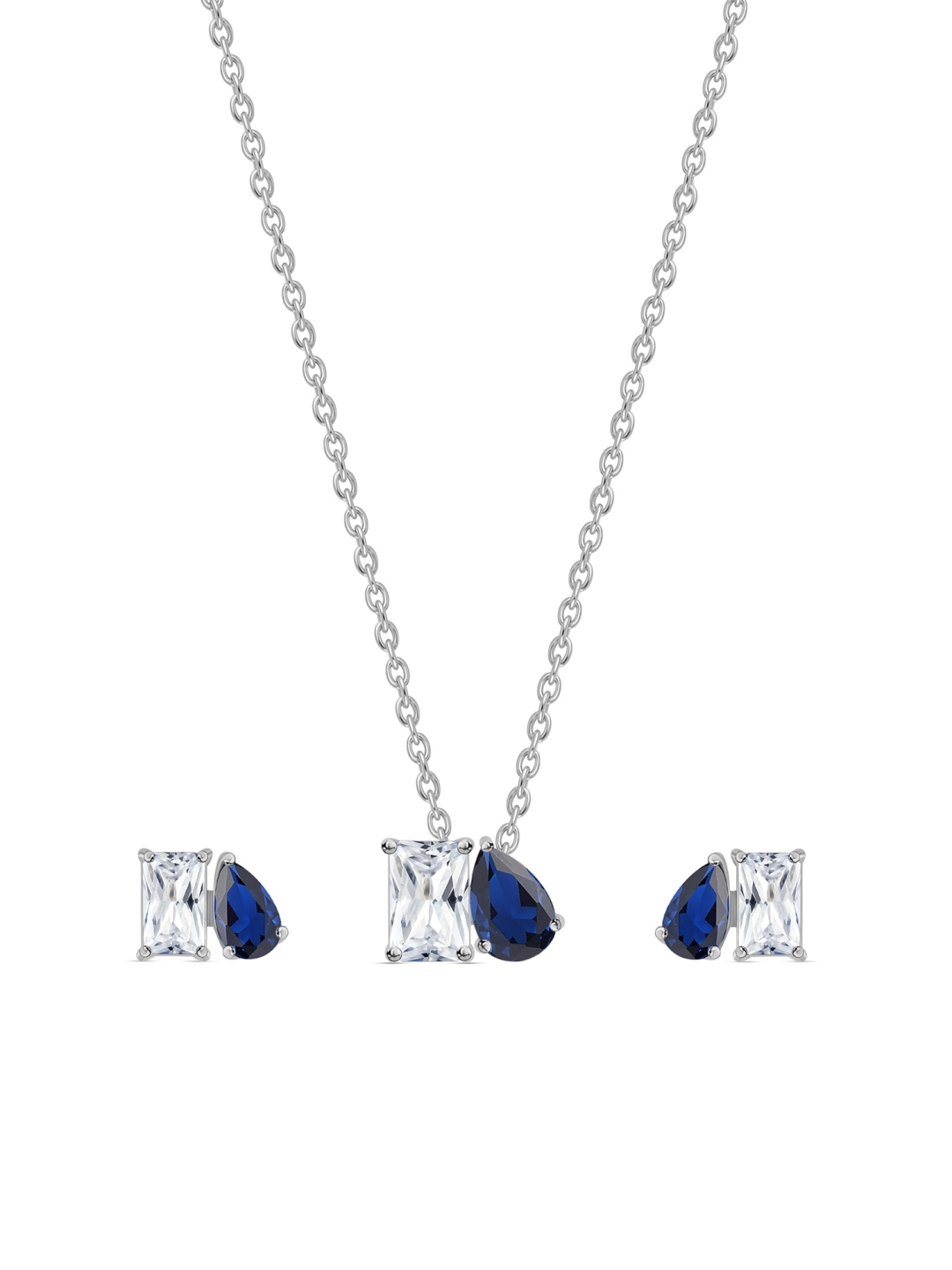 

Ornate Jewels 925 Sterling Silver Rhodium-Plated American Diamonds Studded Jewellery Set, Blue