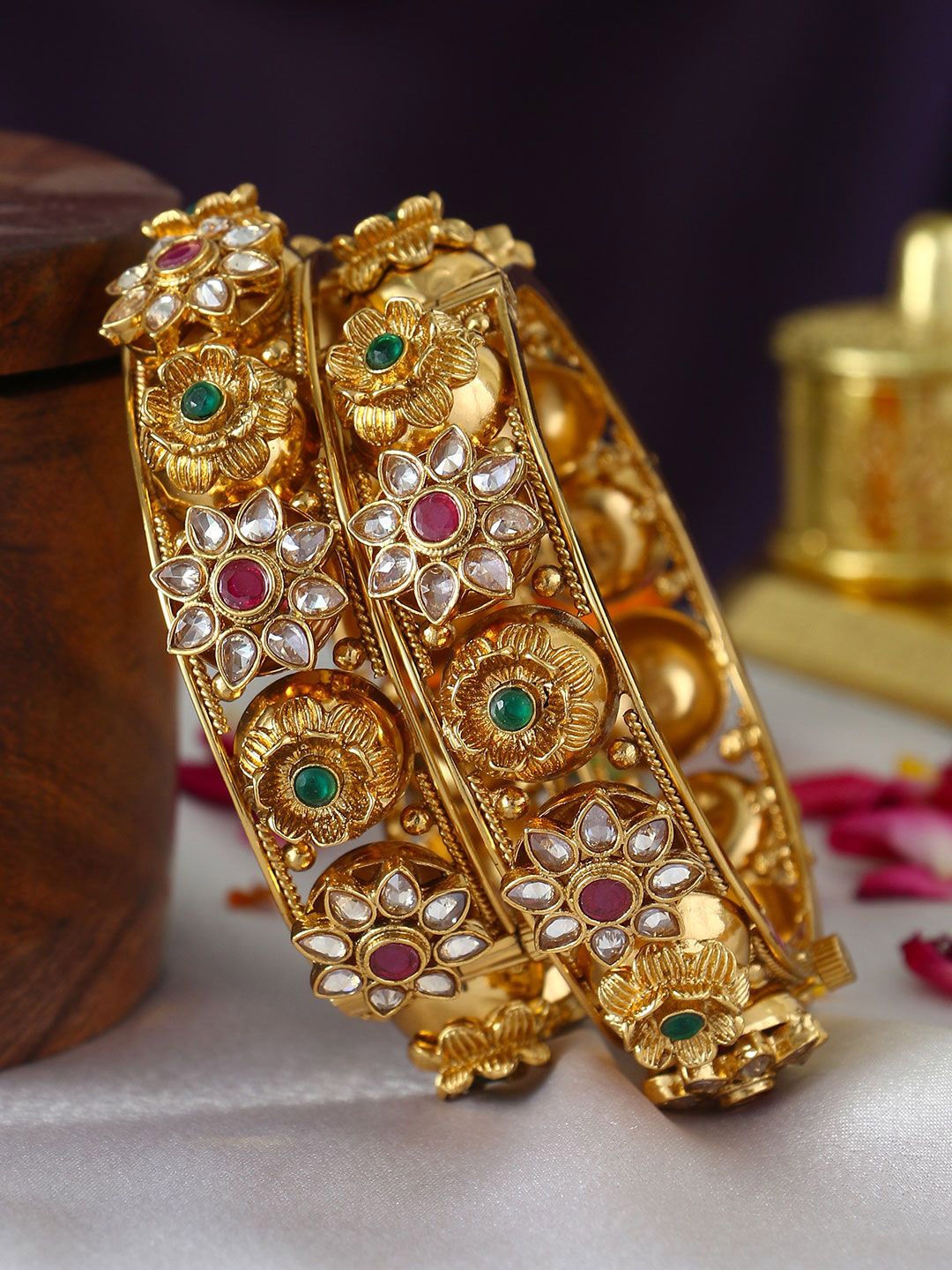 

Anouk Set Of 2 24CT Gold-Plated Stone-Studded Bangles