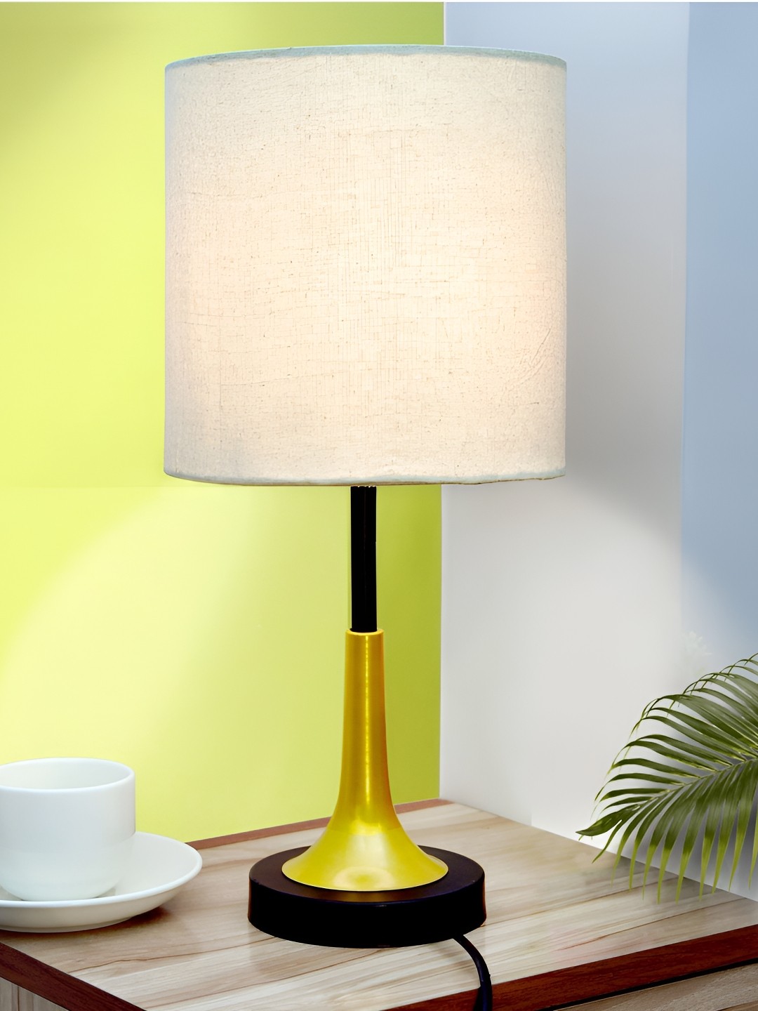 

Homesake Beige Metal Industrial Cylindrical Shaped Table Lamp