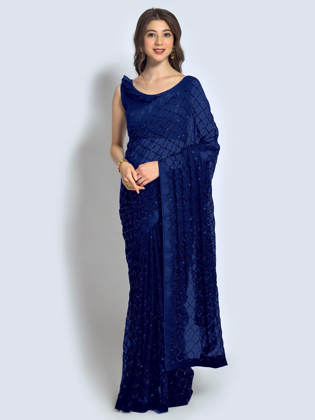 

Moda Rapido Embellished Sequinned Pure Georgette Saree, Blue