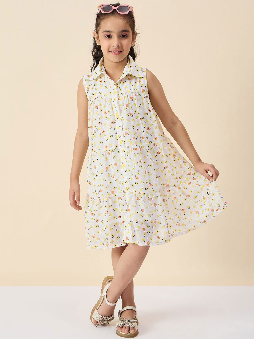 

Stylo Bug Girls Floral Printed A-Line Dress, Off white