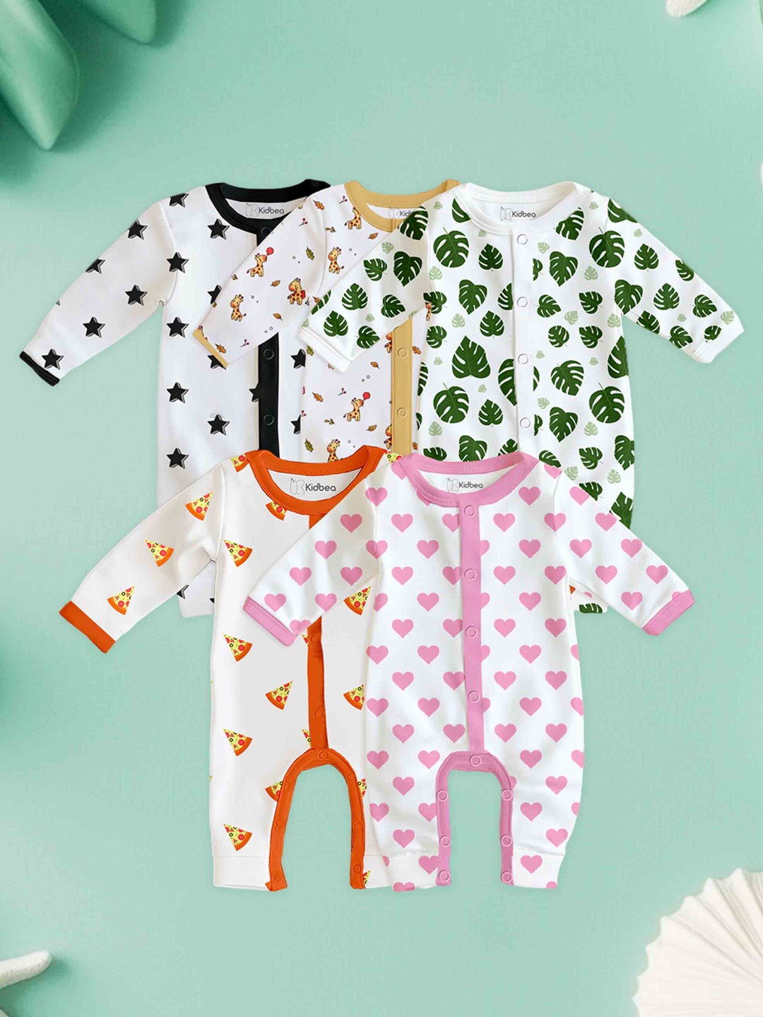 

Kidbea Infants Pack Of 5 Pure Organic Cotton Rompers for Baby, Black