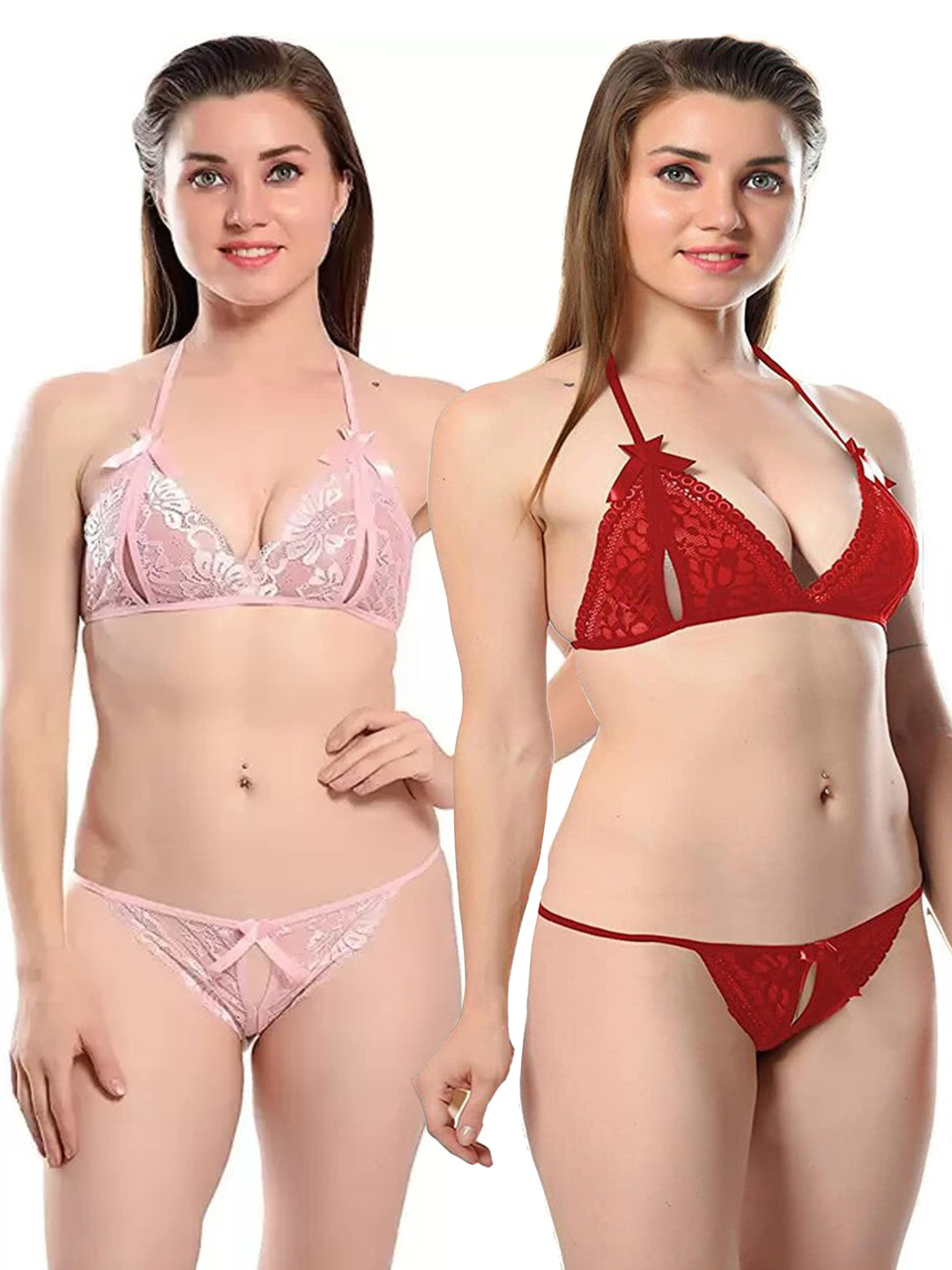 

chia fashions Women Pack Of 2 Non Padded Lingerie Set, Pink