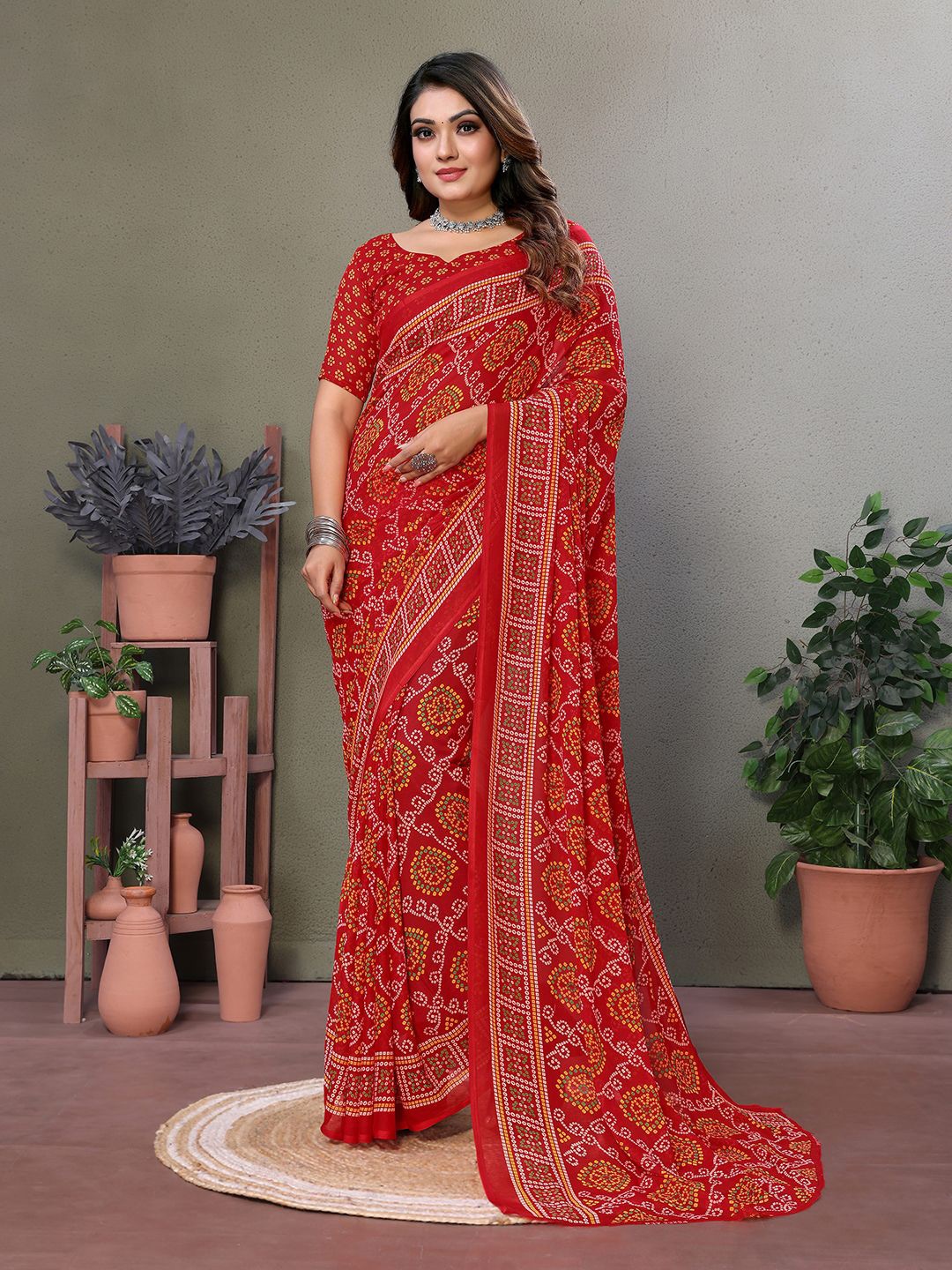 

Moda Rapido Bandhani Printed Saree, Red