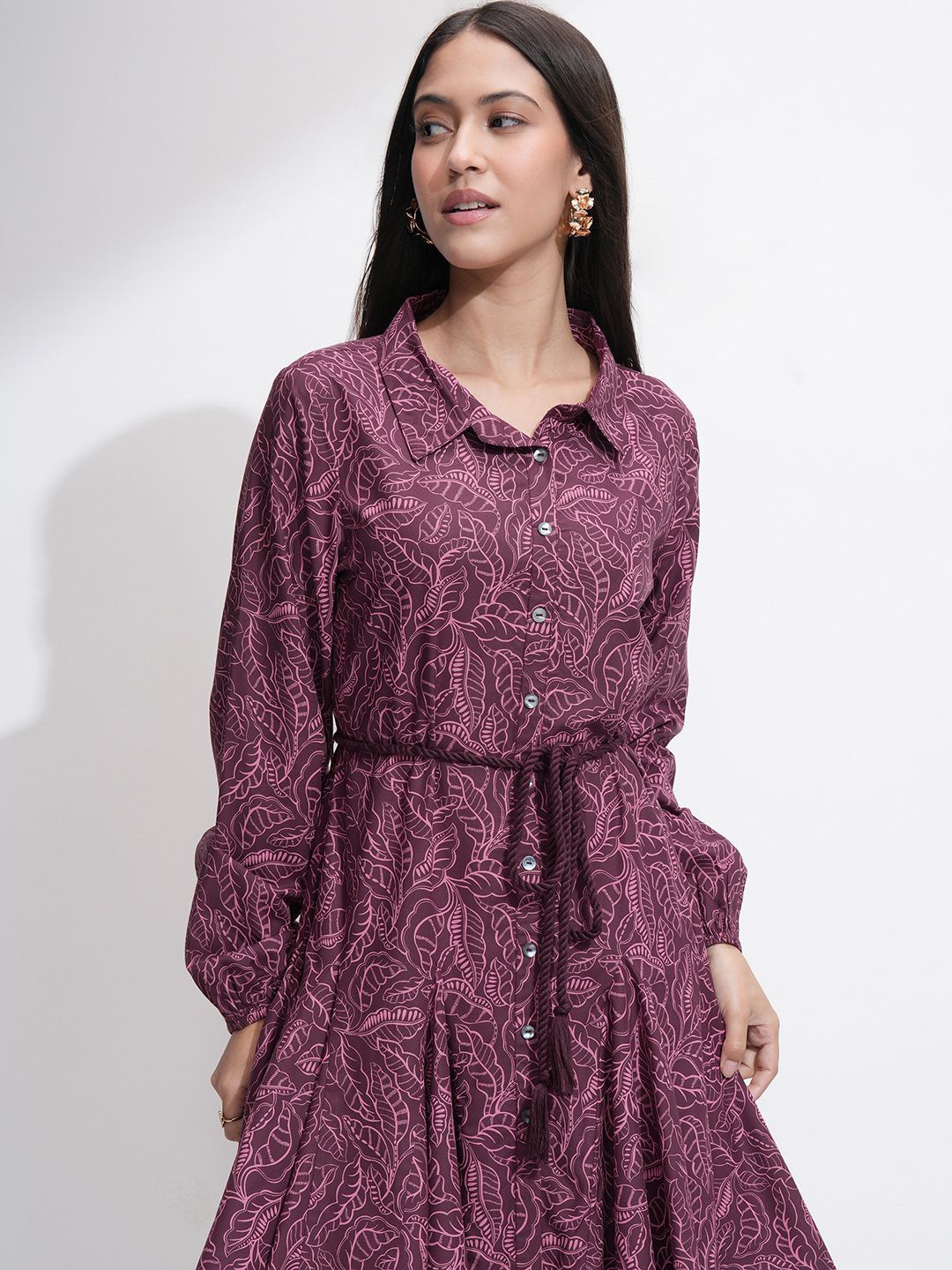 

ESPYR By Tokyo Talkies Women Printed Flared Shirt Dress, Purple