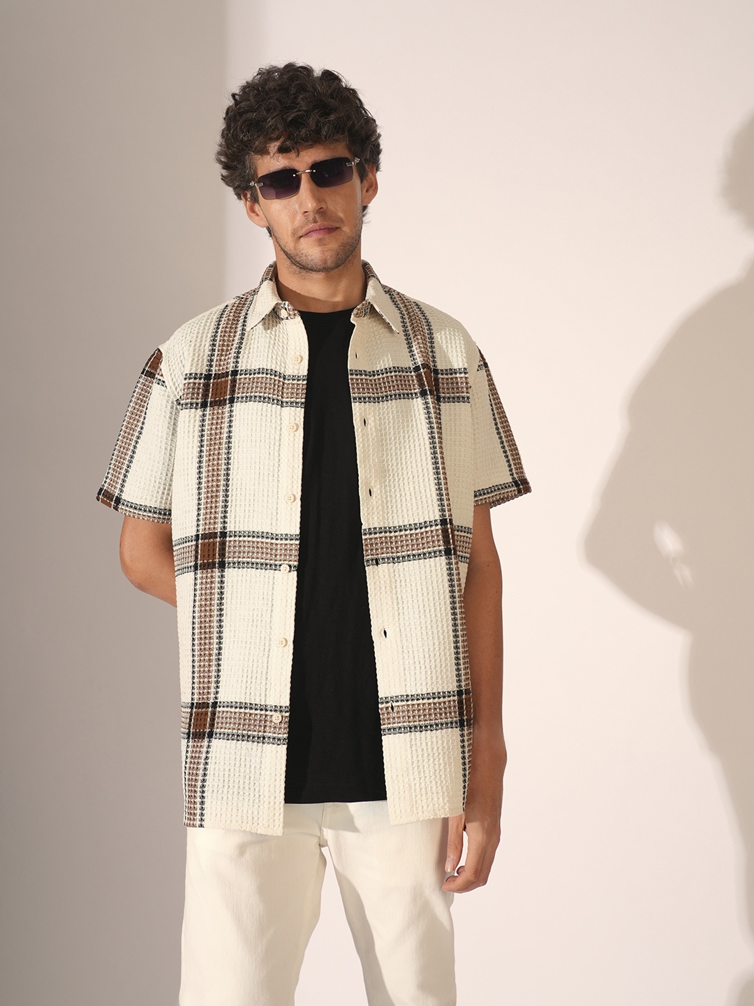 

SELECTED Men Relaxed Fit Spread Collar Textured Cotton Casual Shirt, Beige