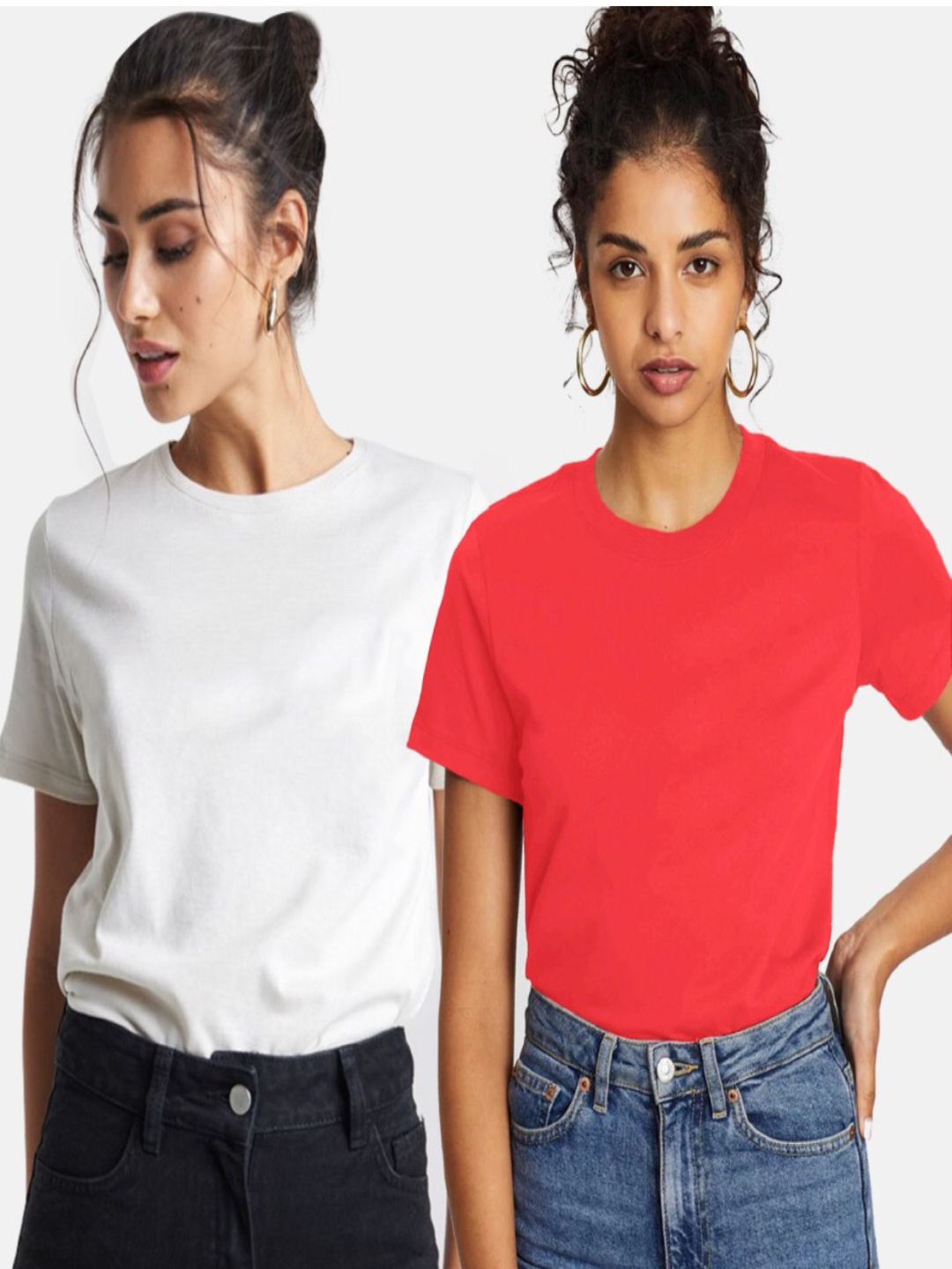 

DEEPMAYRA COLLECTION Women Pack Of 2 Solid Round Neck Cotton T-shirts, White