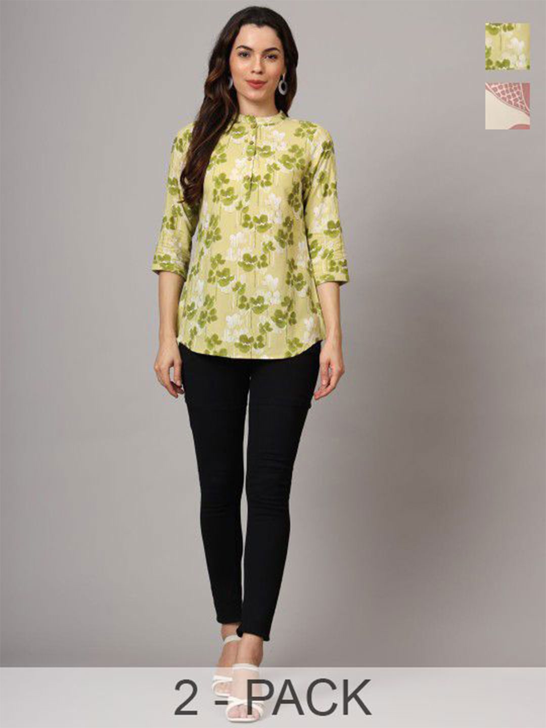 

Anouk Rustic Women Pack of 2 Floral Printed Kurti, Beige