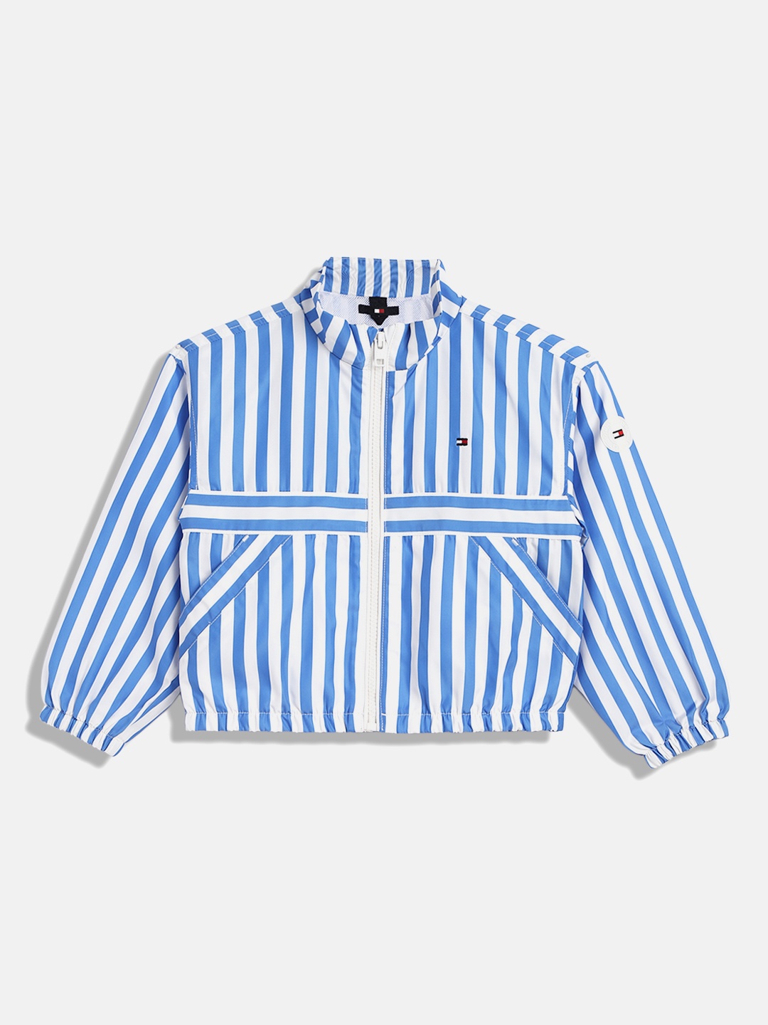 

Tommy Hilfiger Girls Mock Collar Striped Casual Bomber Jacket, White