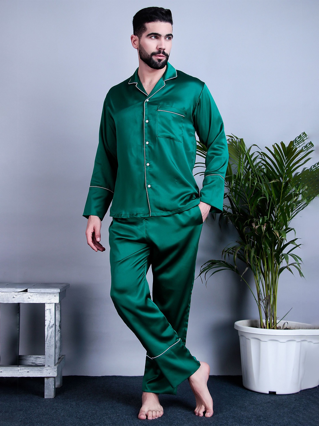 

Bella Babe by SK Men Satin Night suit, Green