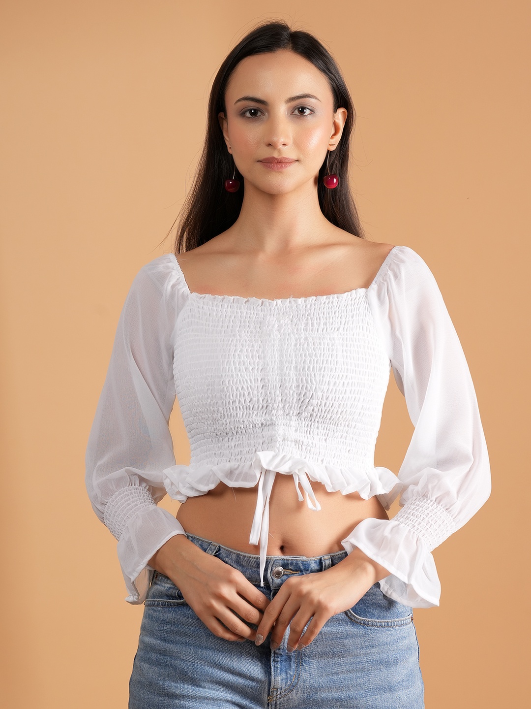 

BAESD Bell Sleeve Georgette Crop Top, White