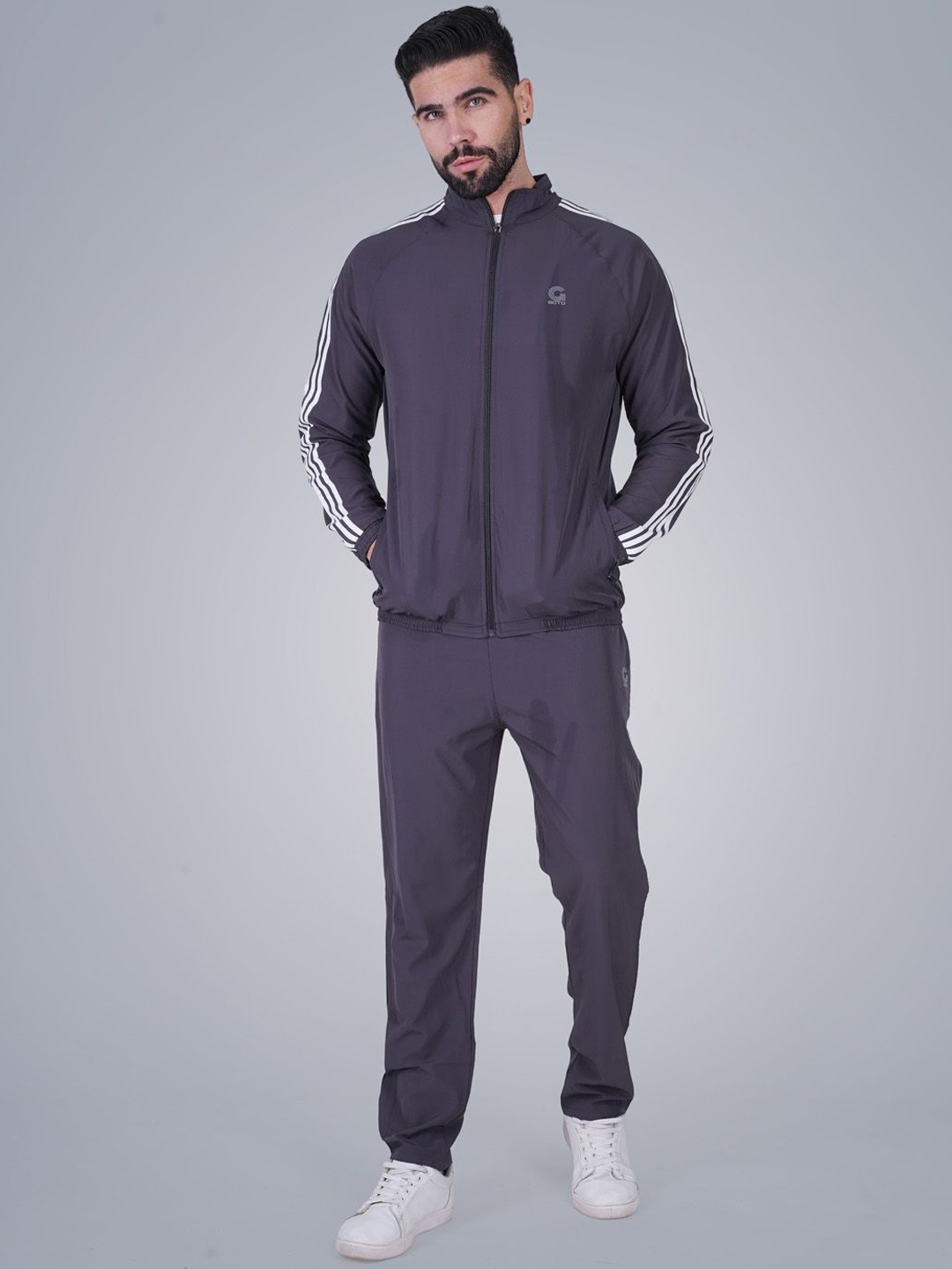 

GOTO Men Striped Mock Collar Tracksuits, Purple