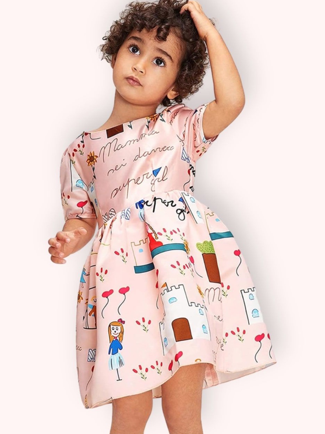 

BAESD Print Fit & Flare Dress, Peach