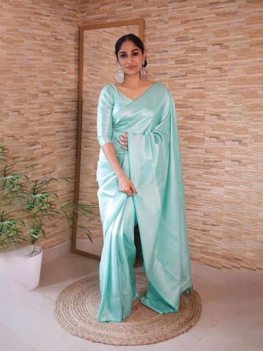 

Taslar Woven Design Zari Pure Silk Banarasi Saree, Sea green