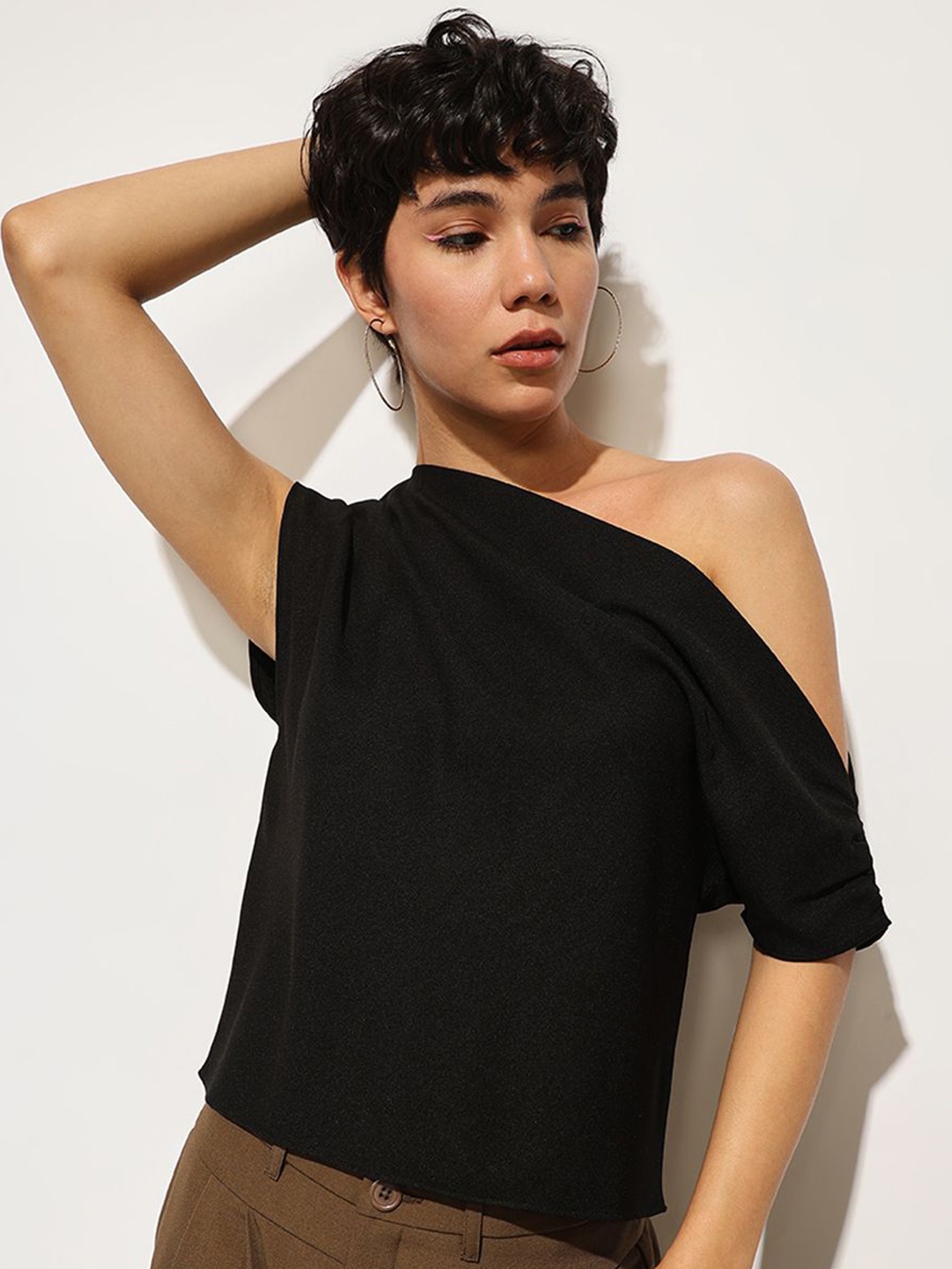 

ONLY One Shoulder Blouson Top, Black