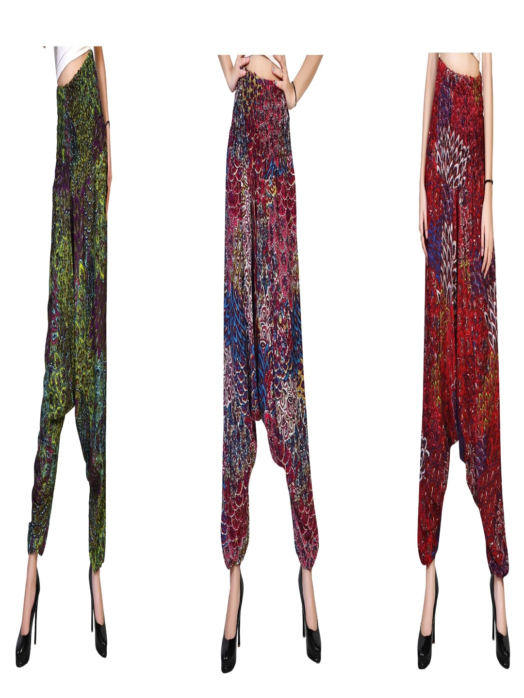 

NarNari Women Pack Of 3 High-Rise Printed Harem Pants, Green