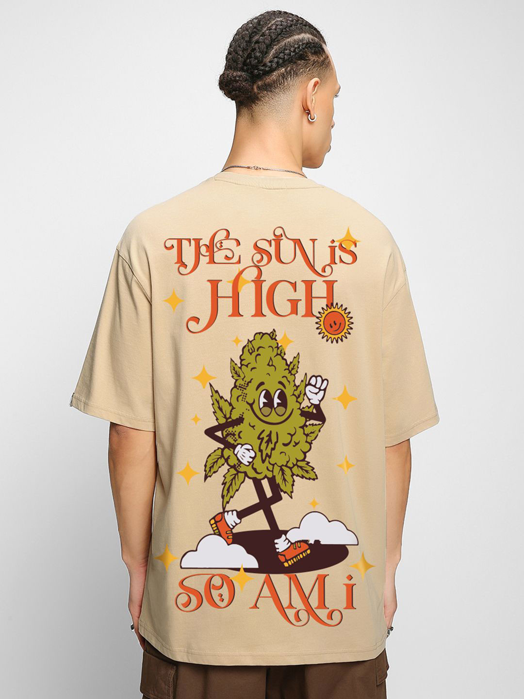 

Bewakoof Men Graphic Printed Round Neck Cotton Oversized T-shirt, Khaki