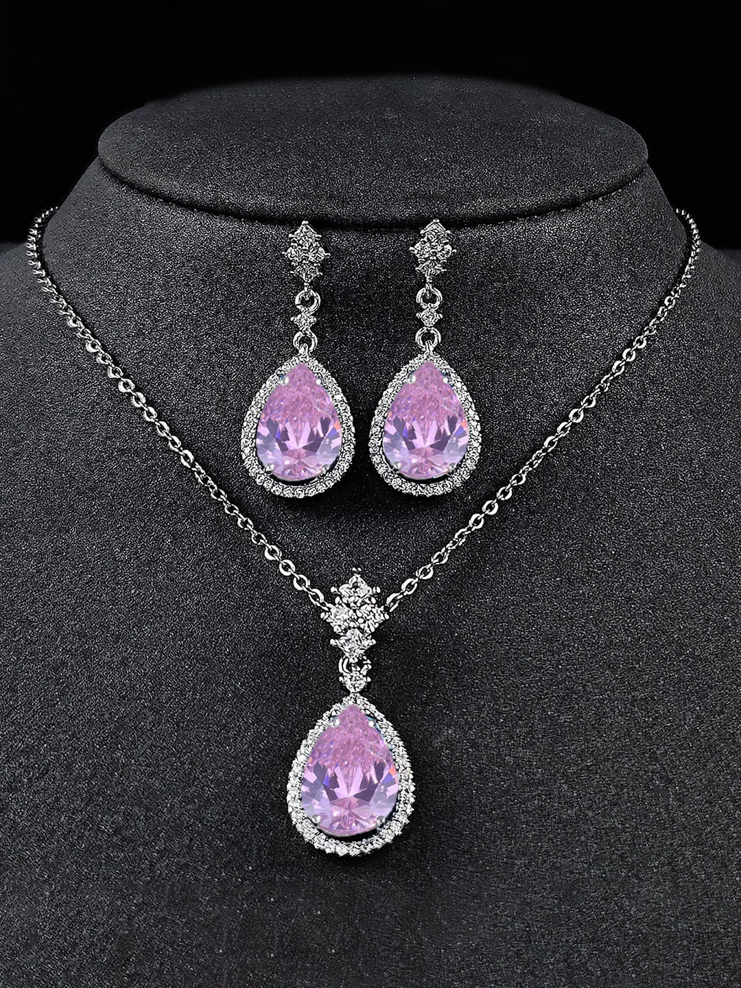 

Jewels Galaxy Silver-Plated Cubic Zirconia-Studded Jewellery Set