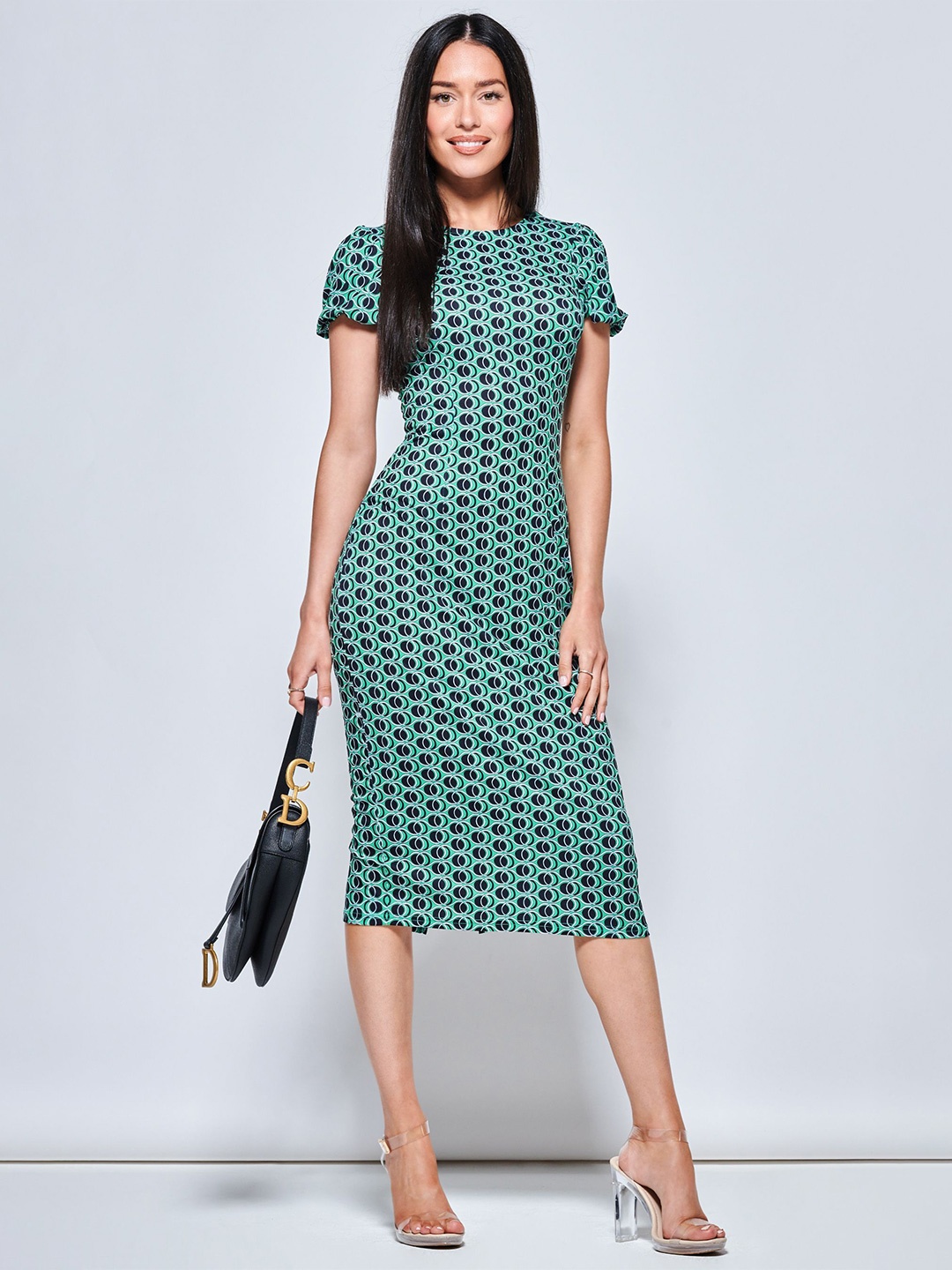 

Attire Empire Floral Print Bodycon Midi Dress, Green
