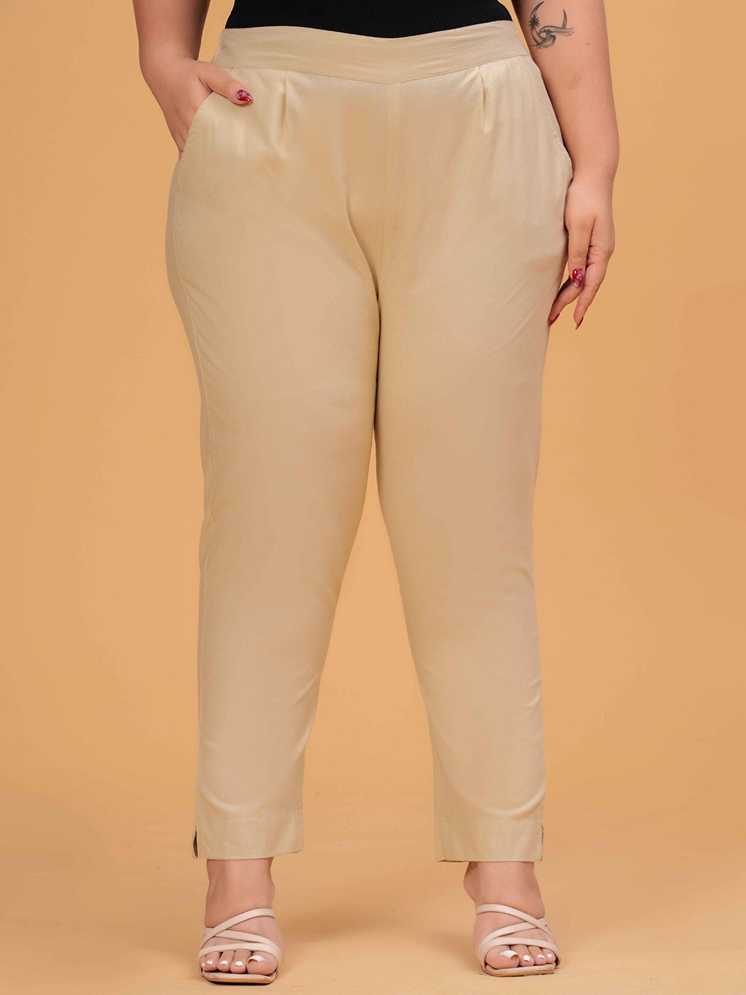 

JONAYA Women Plus Size Cotton Trouser, Beige