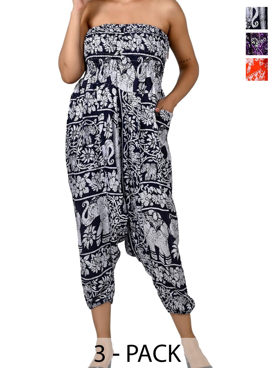 

NarNari Women Pack Of 3 Printed Harem Pants, Purple