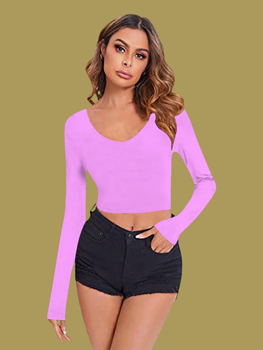

Dream Beauty Fashion Women V-Neck Fitted Crop Top, Lavender
