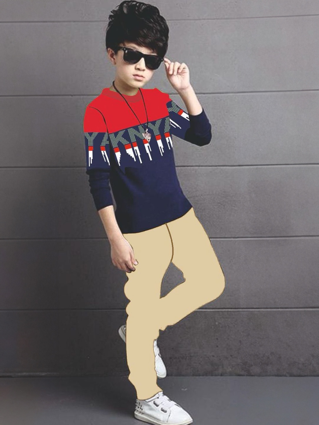 

BILLYBALL Kids Printed Pure Cotton Sweatshirt With Trouser, Navy blue