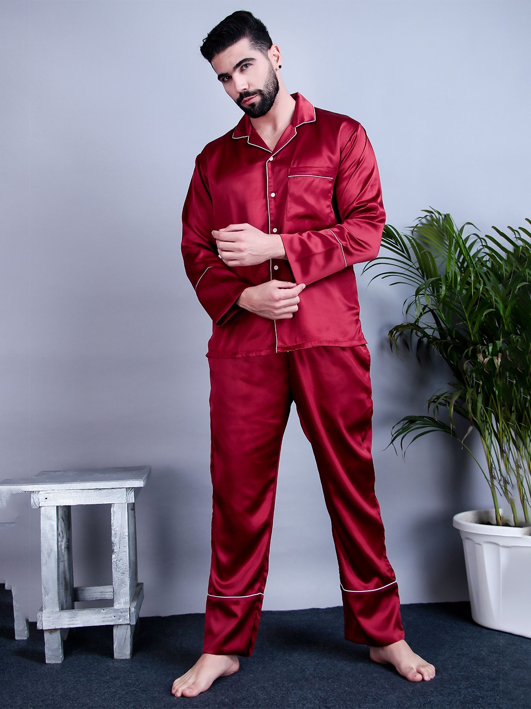 

Bella Babe by SK Men Satin Nightsuit for Men, Maroon
