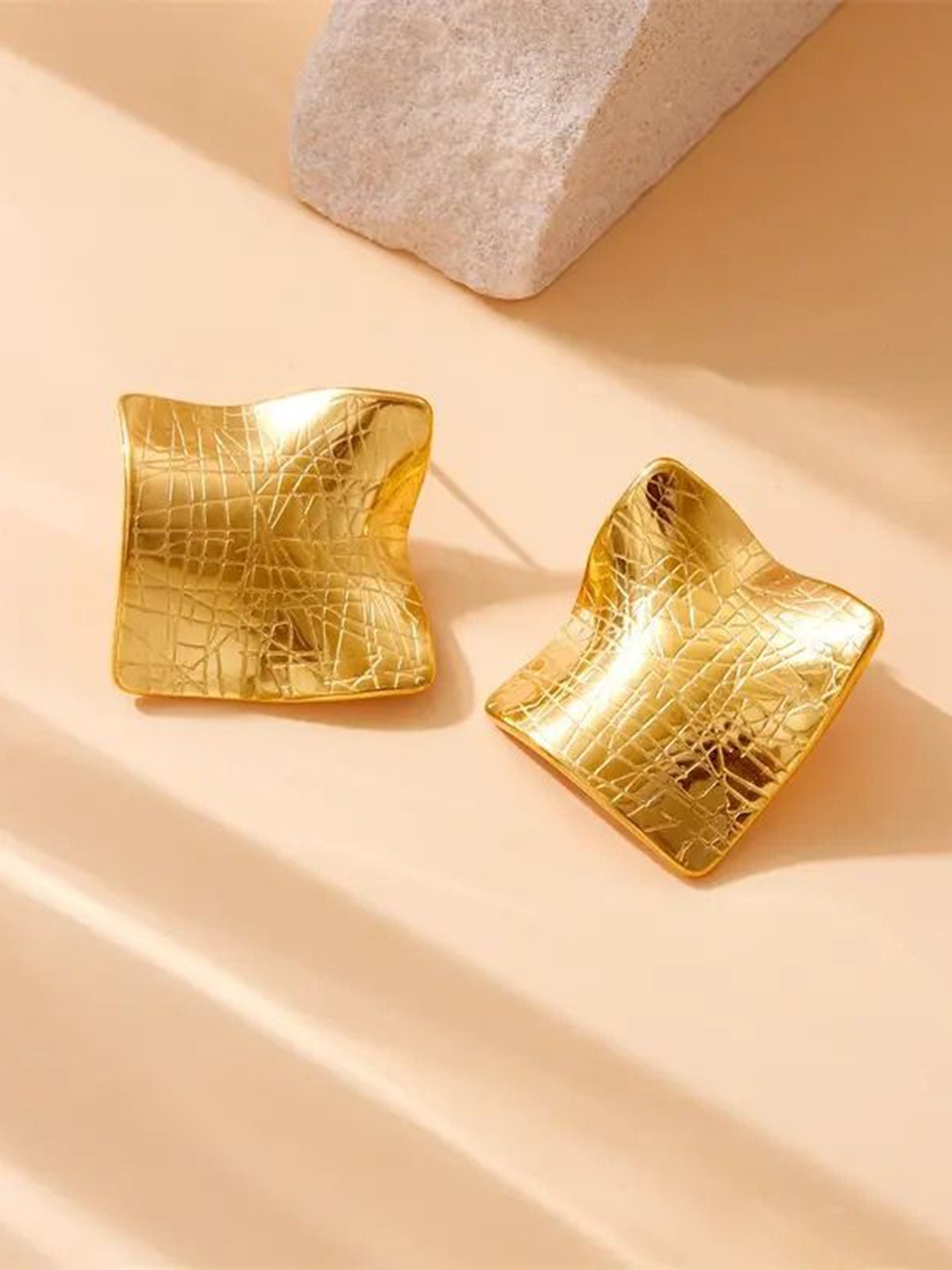 

MEENAZ Stainless Steel Gold-Plated Square Studs