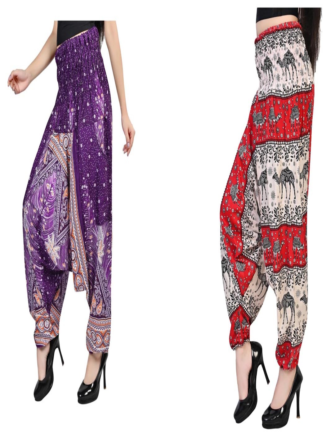 

NarNari Women Pack Of 2 High-Rise Printed Harem Pants, Purple