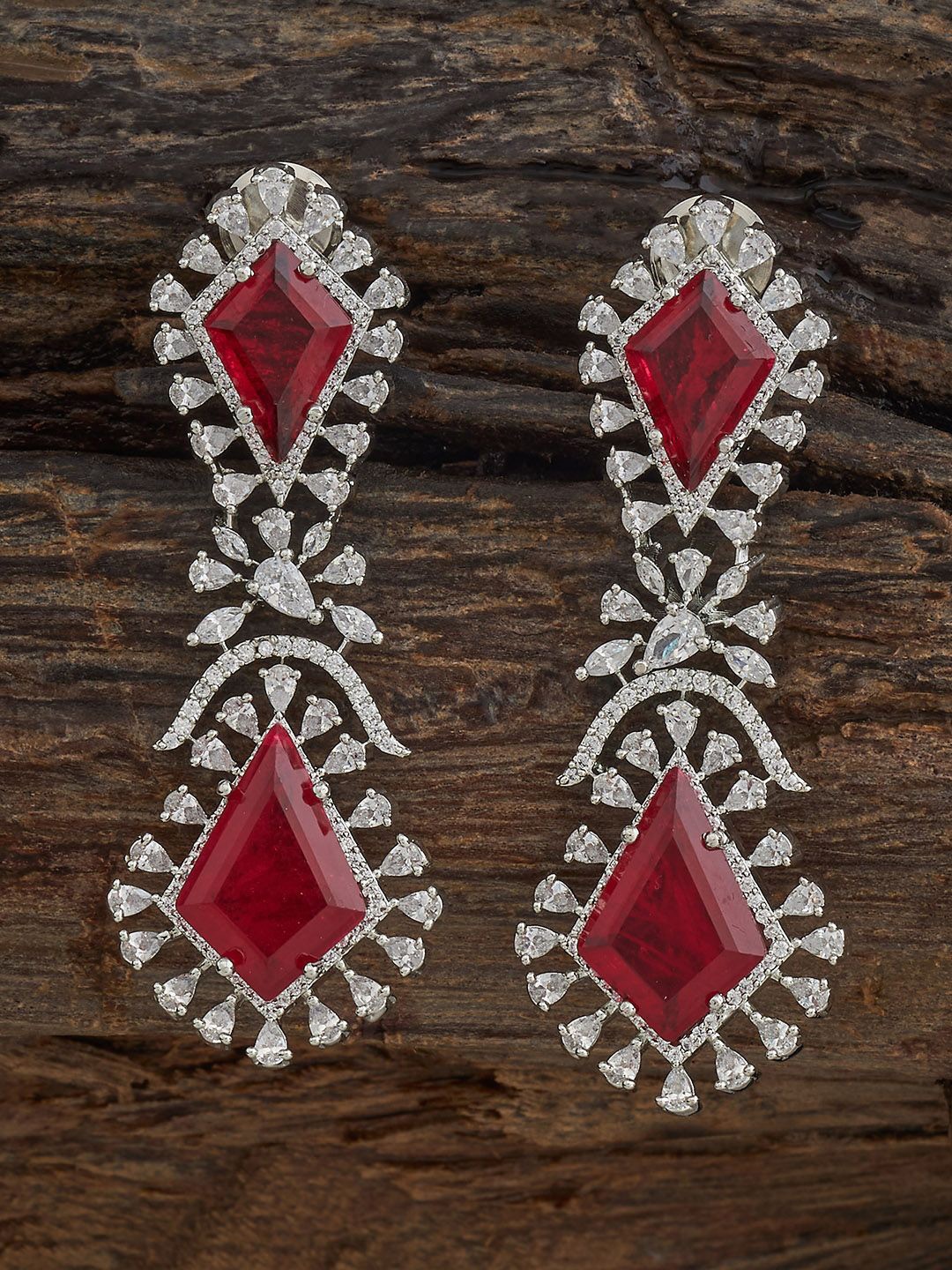 

Kushal's Fashion Jewellery Ruby Contemporary Cubic Zircon Drop Earrings, Red