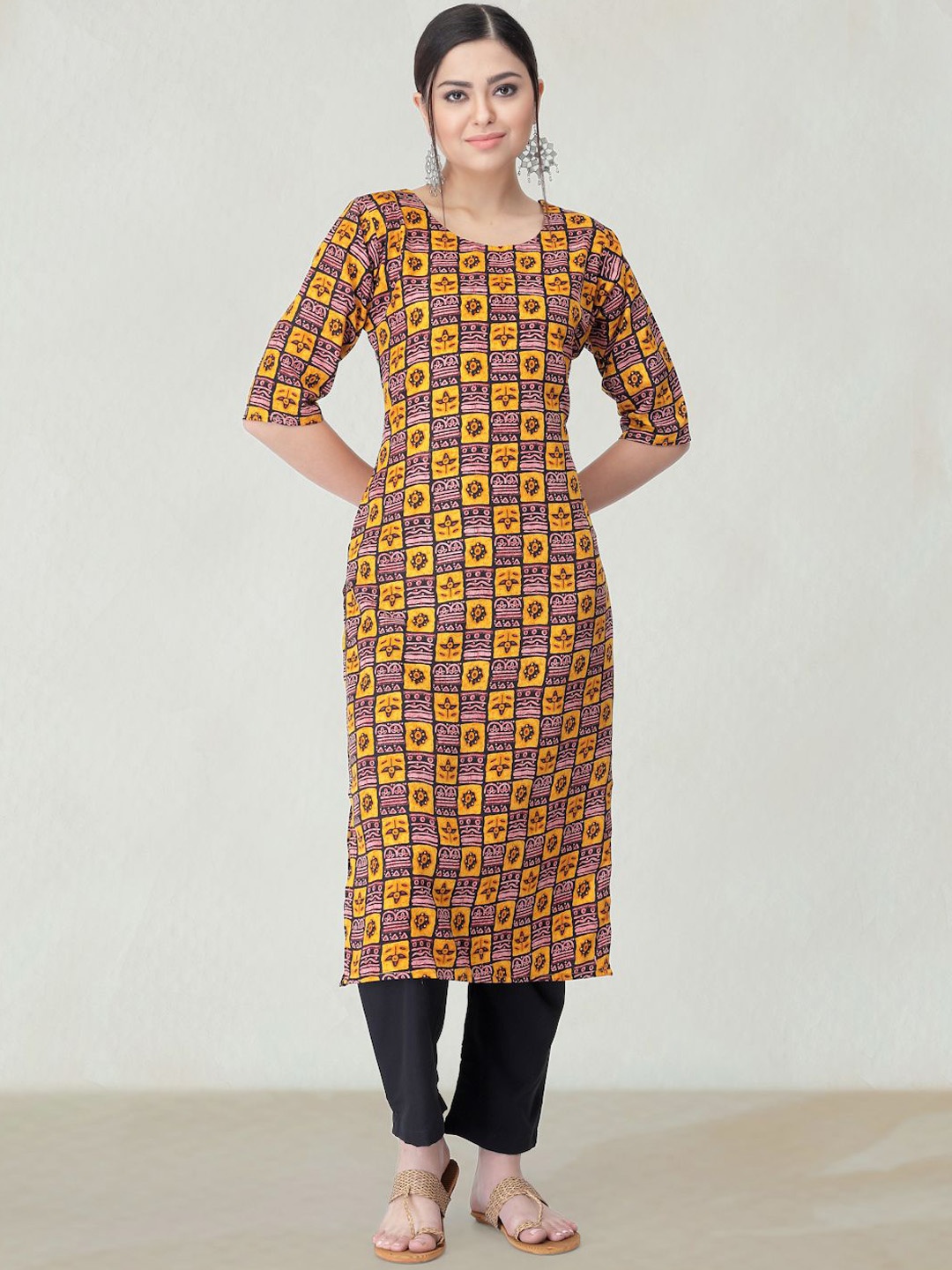 

Moda Rapido Floral Printed Round Neck Straight Kurta, Yellow