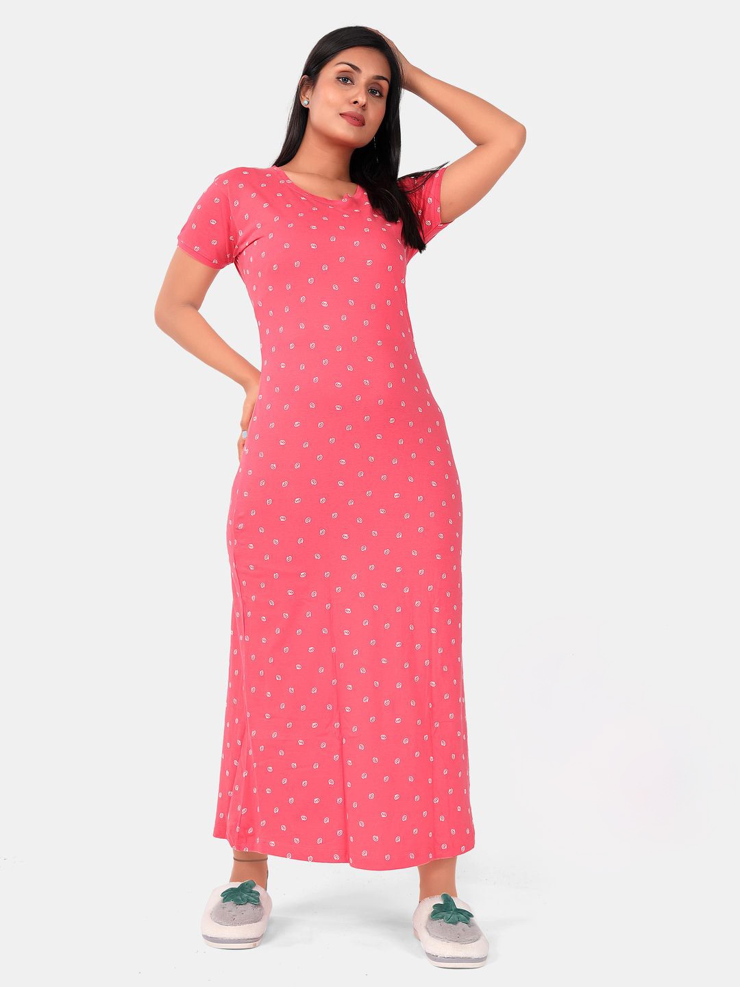 

SWEET MOON Geometric Printed Round Neck Midi Sweat Nightdress, Pink