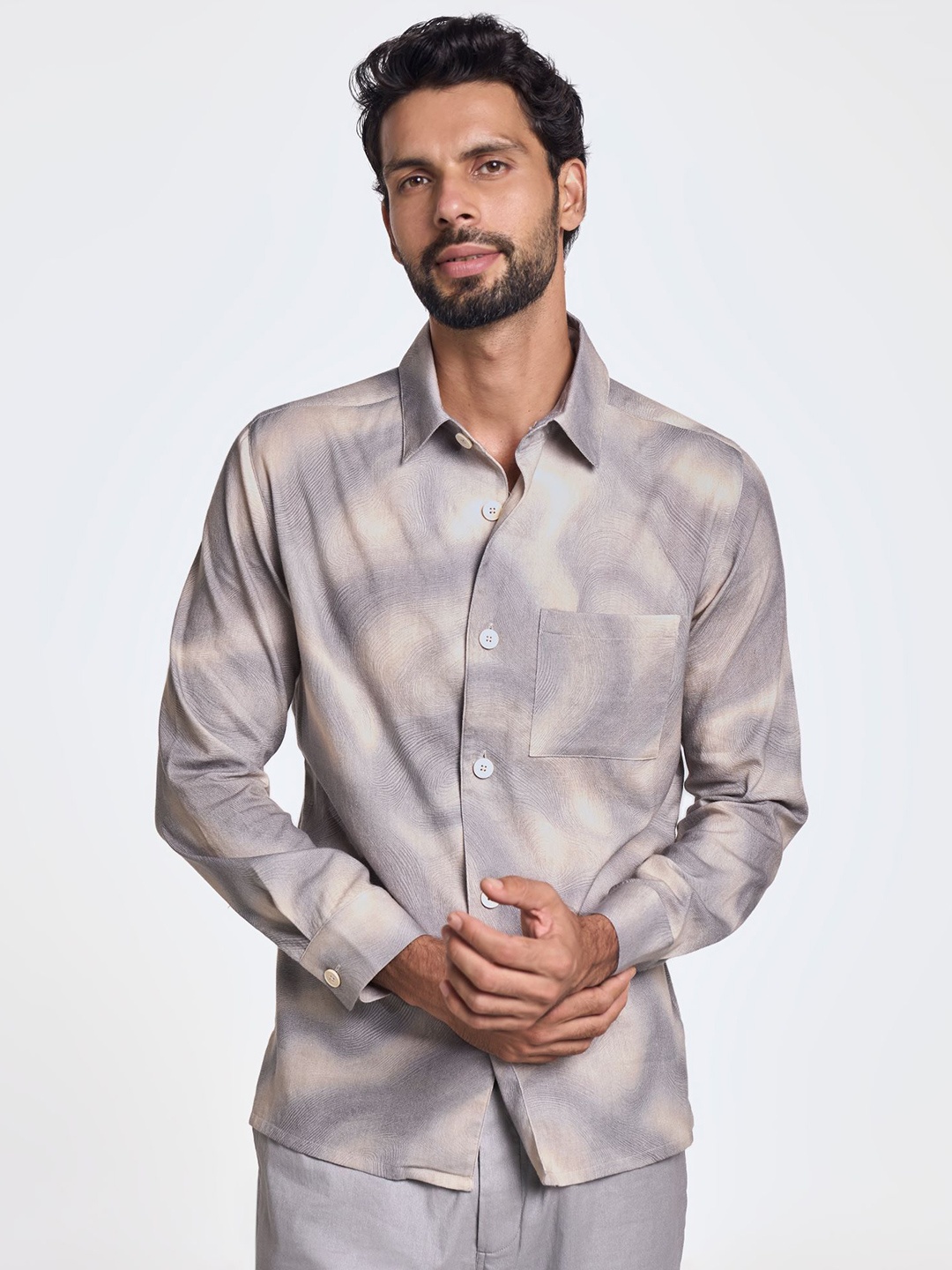 

Terra Luna Men Smart Slim Fit Opaque Checked Casual Shirt, Grey