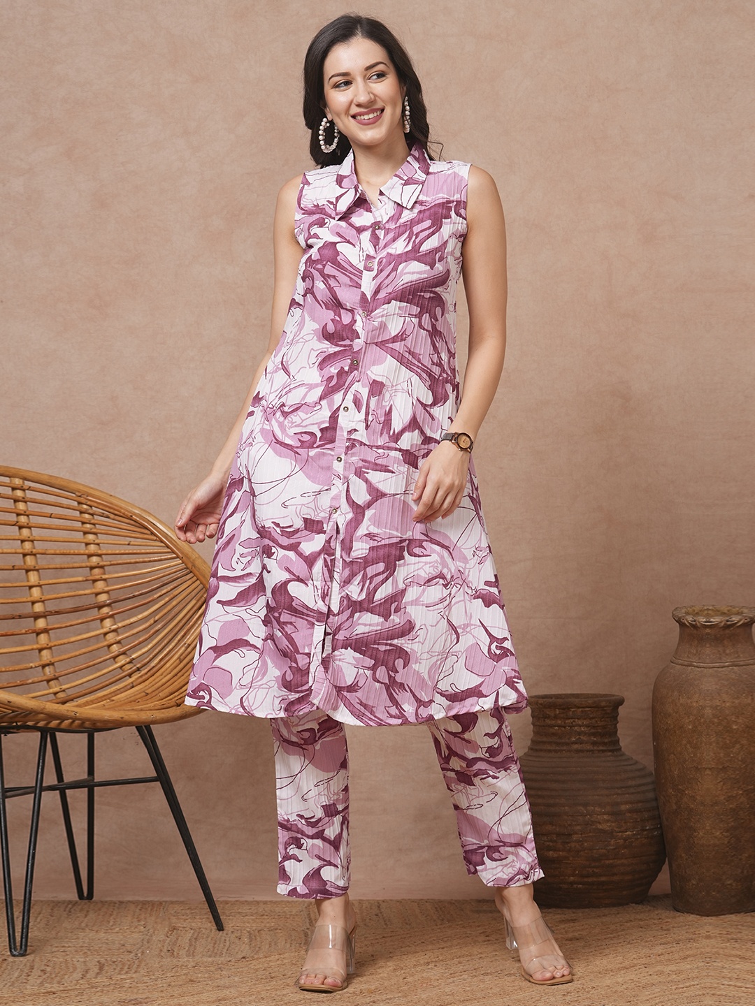 

FASHOR Women's Printed Co-Ord Set, Pink
