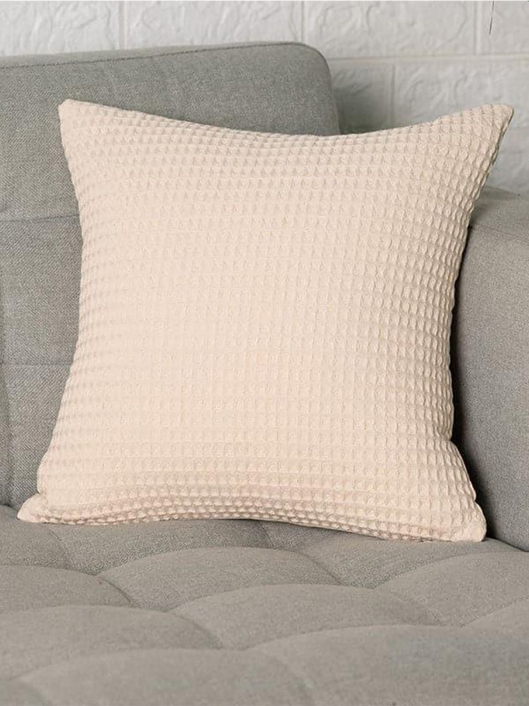 

Aura Beige Geometric Woven Design Square Shaped Cushion Cover