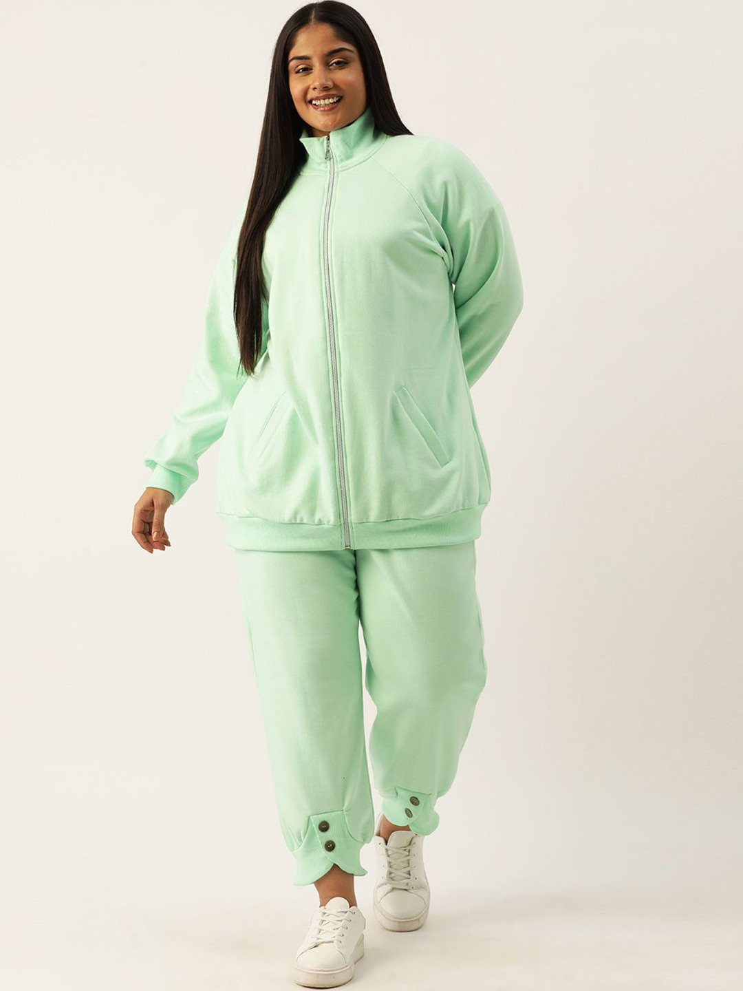 

theRebelinme Mock Collar Neck Long Sleeves Sweatshirt With Joggers Co-Ords, Sea green