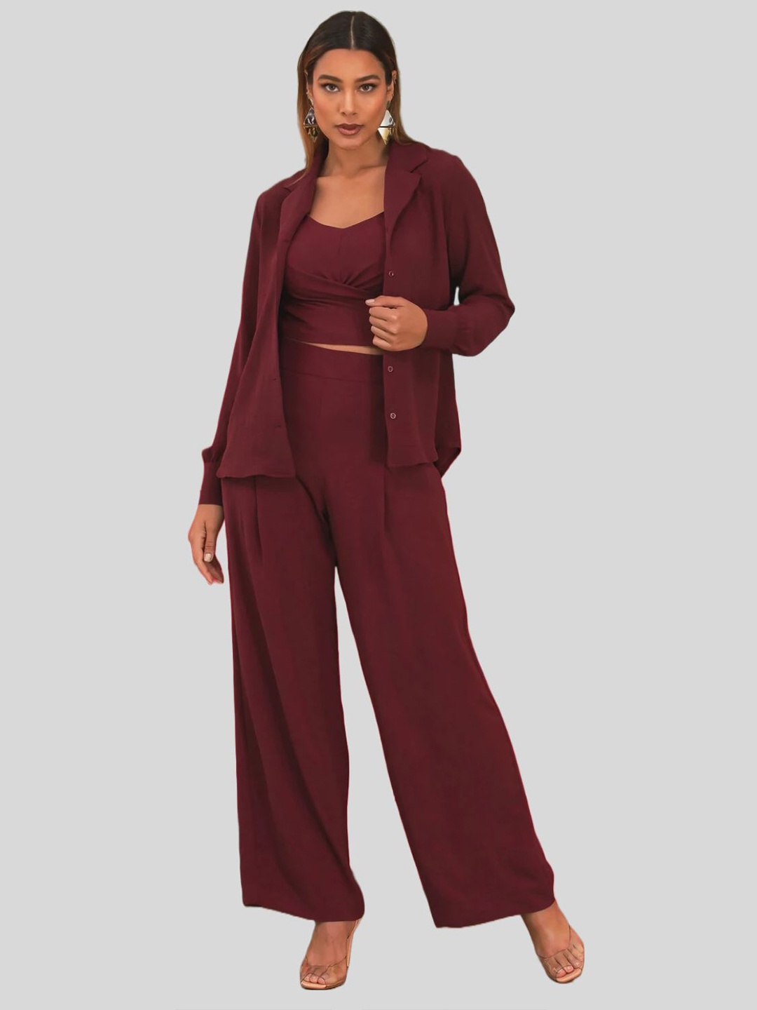 

FNOCKS Top with Trousers With Shrug Co-Ords, Maroon