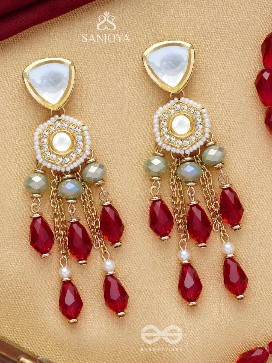 

EVERSTYLISH Sanjoya Golden Embellished Polki & Kundan Earrings, Multi