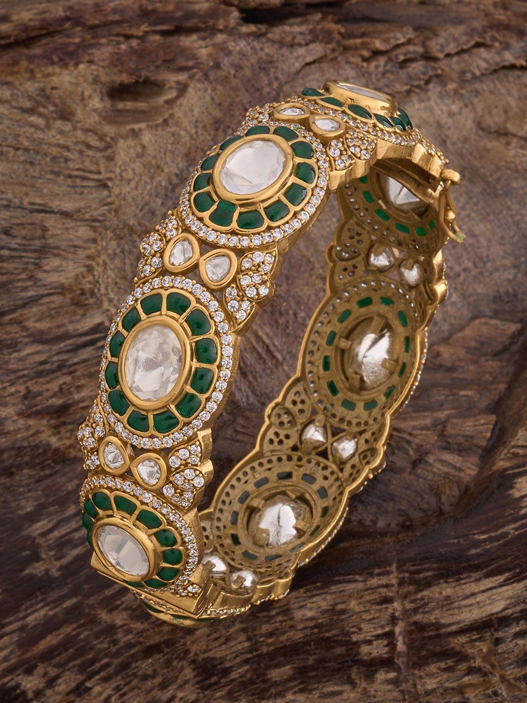 

Kushal's Fashion Jewellery Victorian-Plated Kundan-Studded Bangle, Gold