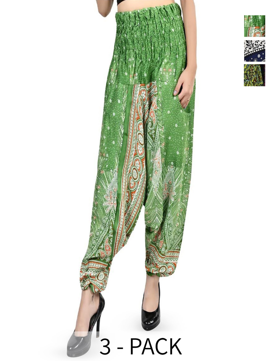 

NarNari Women Pack of 3 Printed High-Rise Harem Pants, Purple
