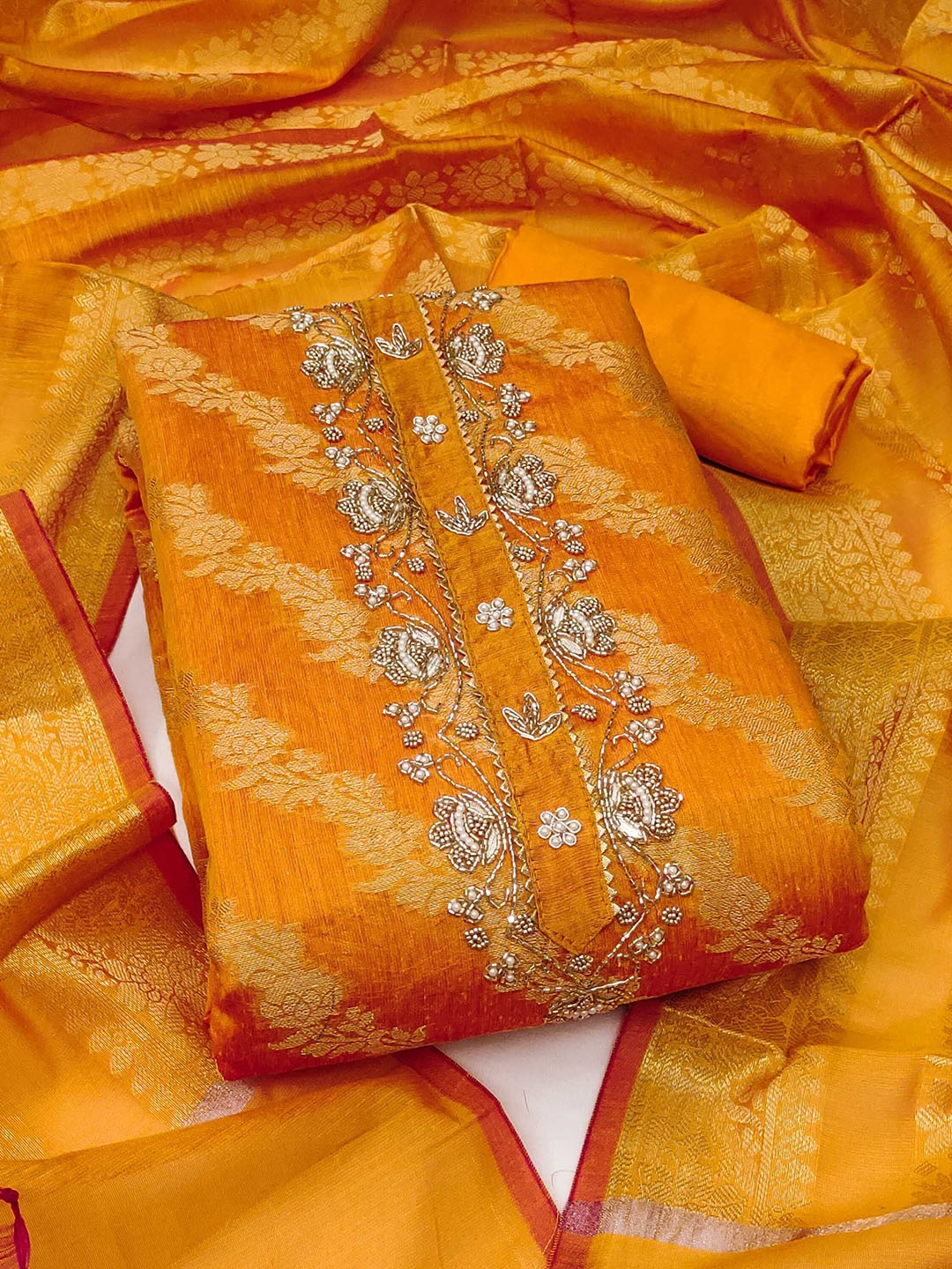 

KALINI Unstitched Dress Material, Orange