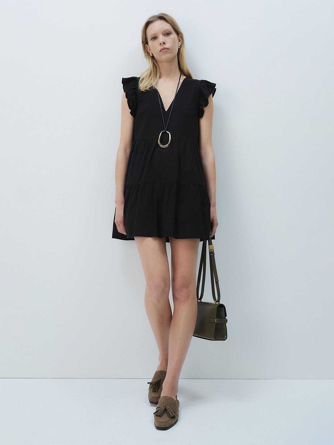 

H&M Flutter-Sleeved A-Line Dress, Black