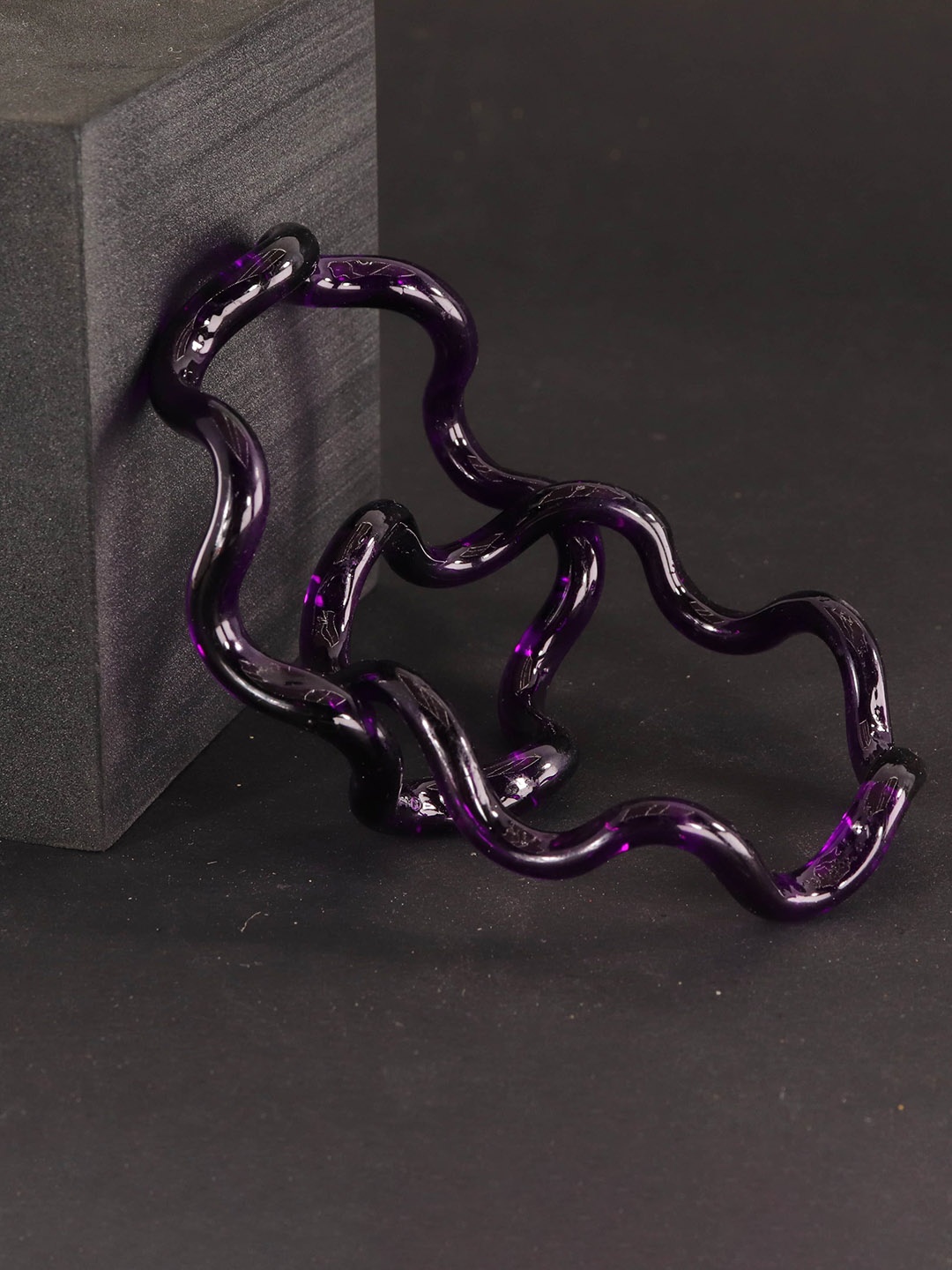 

ZULKA Set of 2 ZigZag Crystal Glass Spiral Kada Bangles, Purple