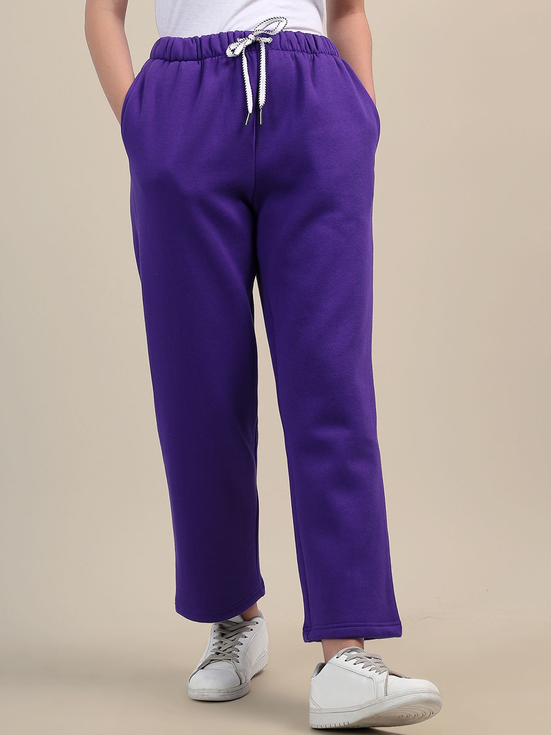 

AMSWAN Women Cotton Mid Rise Track Pant, Purple