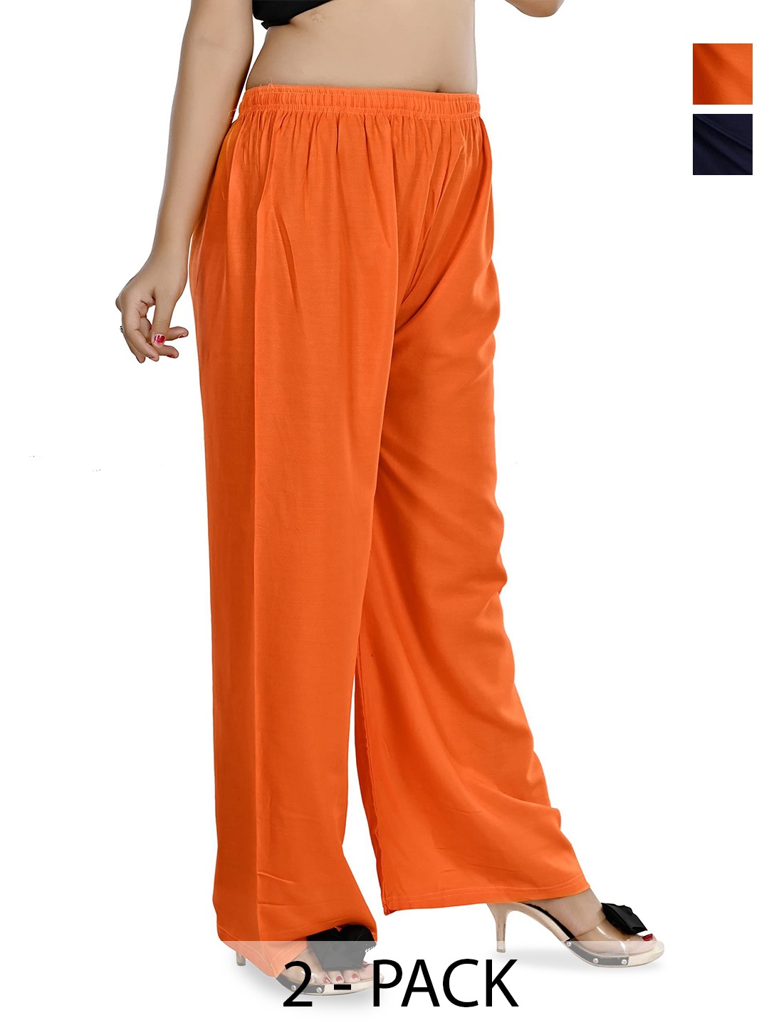 

NarNari Women Pack Of 2 Mid-Rise Palazzos, Orange