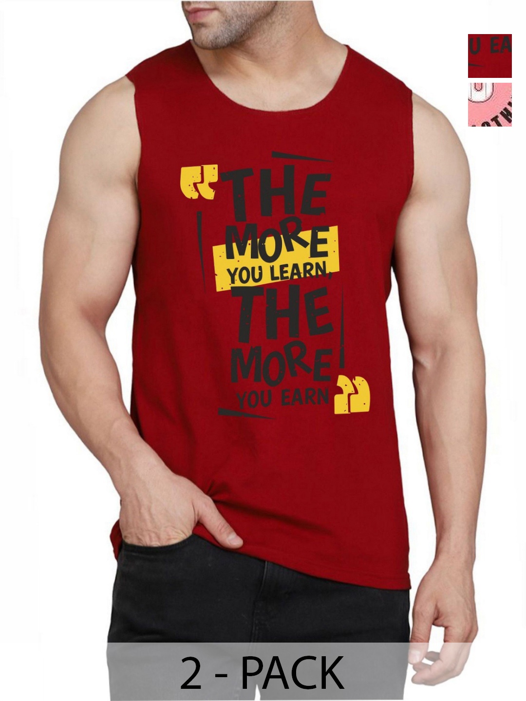 

WOOSTRO Men Pack Of 2 Typography Printed Round Neck Cotton Slim Fit T-shirts, Pink