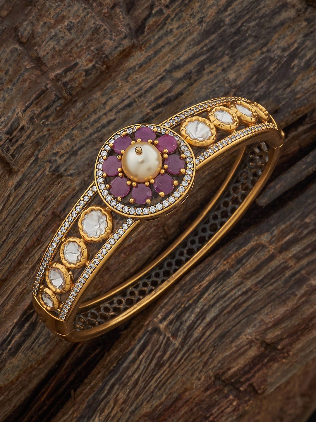 

Kushal's Fashion Jewellery Women Ruby Victorian-Plated Kundan Kada Bangle, Gold