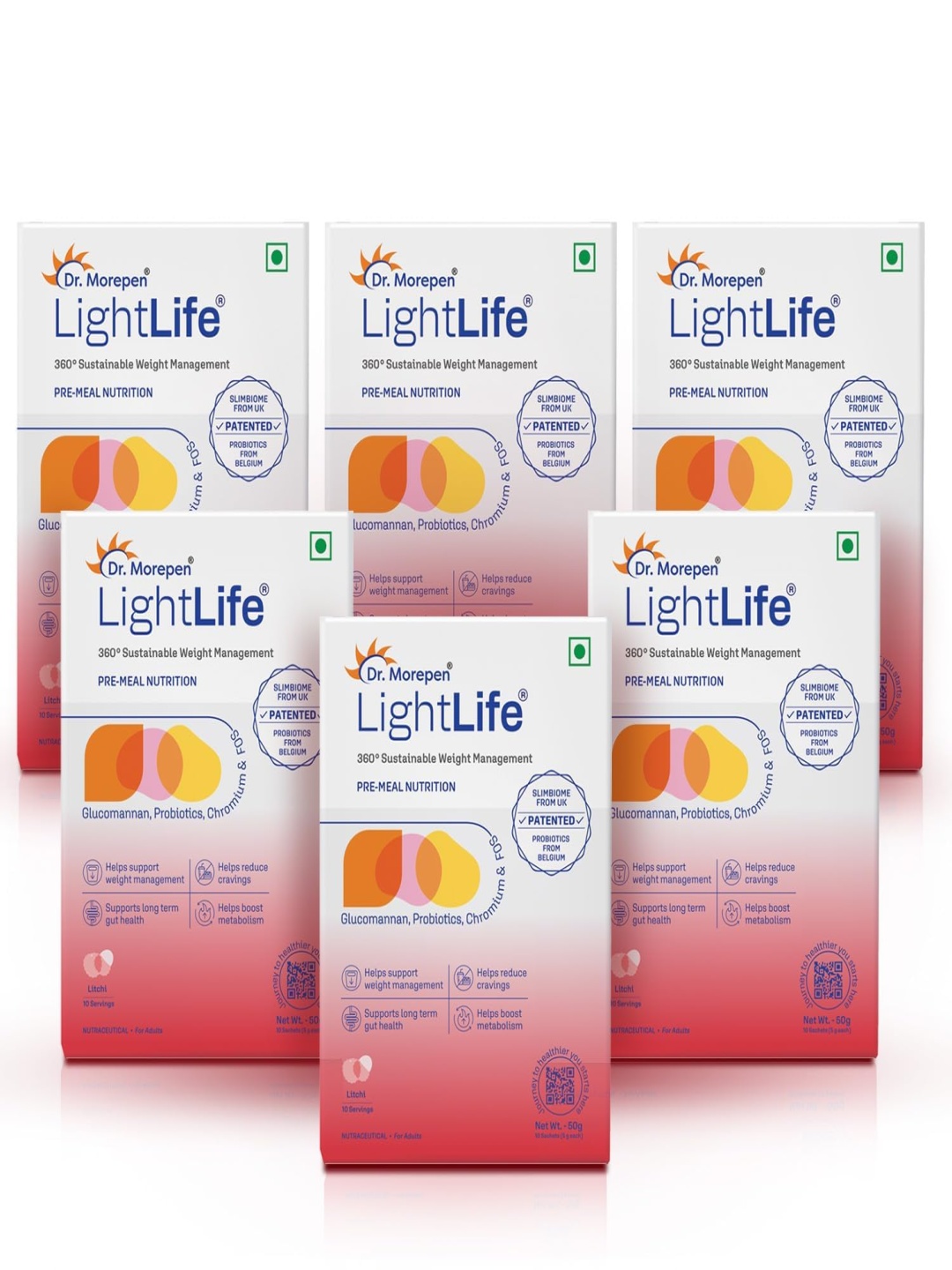 

Dr. Morepen Set Of 6 LightLife Pre-Meal Nutrition Mix - Litchi - 10 Sachets Each, White