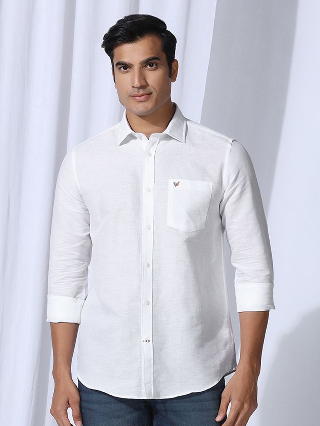 

Blackberrys Men India Slim Fit Spread Collar Solid Linen Casual Shirt, White